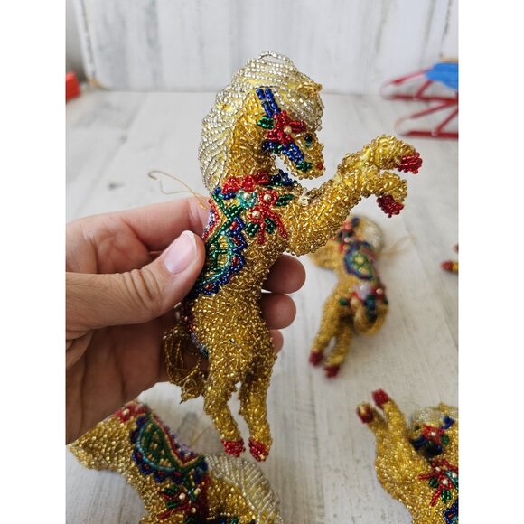 Vintage beaded circus horse unique ornament Xmas tree set all - Picture 6 of 13